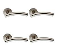 4x PAIR Arched Round Bar Handle on Round Rose Concealed Fix Satin Steel