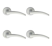 4x PAIR Arched Tapered Bar Handle on Round Rose Concealed Fix Satin Chrome