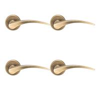 4X Pair Arched Tapered Handle On Round Rose Concealed Fix Antique Brass