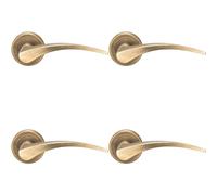 4x PAIR Arched Tapered Handle on Round Rose Concealed Fix Antique Brass