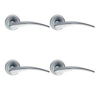 4X Pair Arched Tapered Handle On Round Rose Concealed Fix Satin Chrome