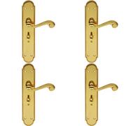 4X Pair Beaded Pattern Handle On Bathroom Backplate 249 X 50mm Polished Brass