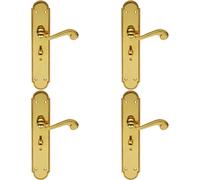 4x PAIR Beaded Pattern Handle on Bathroom Backplate 249 x 50mm Polished Brass