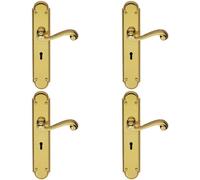 4x PAIR Beaded Pattern Handle on Lock Backplate 249 x 50mm Polished Brass