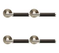 4x PAIR Carbon Fibre Round Bar Handle on Round Rose Concealed Fix Satin Steel