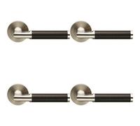 4X Pair Carbon Fibre Round Bar Handle On Round Rose Concealed Fix Satin Steel