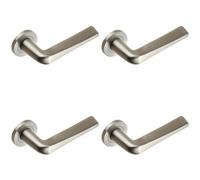 4x PAIR Chunky Flat Tapered Bar Handle on Round Rose Concealed Fix Satin Steel