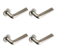 4x PAIR Chunky Flat Tapered Bar Handle on Round Rose Concealed Fix Satin Steel Loops Metallics One Size