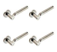 4x PAIR Cranked Round Bar Lever on Round Rose Concealed Fix Polished Satin Steel