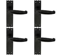 4x PAIR Creased Style Handle on Slim Latch Backplate 156 x 38mm Black Antique Loops Black One Size