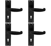 Loops 4x PAIR Creased Style Handle on Slim Lock Backplate 156 x 38mm Black Antique Loops Black