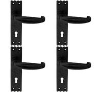 4x PAIR Creased Style Handle on Slim Lock Backplate 156 x 38mm Black Antique Loops Black One Size