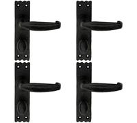 Loops 4x PAIR Creased Style Lever on Slim Bathroom Backplate 156 x 38mm Black Antique Loops Black