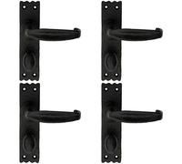 4x PAIR Creased Style Lever on Slim Bathroom Backplate 156 x 38mm Black Antique Loops Black One Size