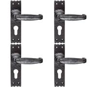 4X Pair Creased Style Lever On Slim Euro Lock Backplate 156 X 38mm Black Antique