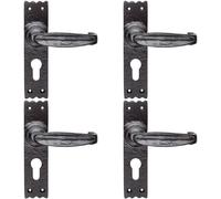 4x PAIR Creased Style Lever on Slim Euro Lock Backplate 156 x 38mm Black Antique Loops Black One Size