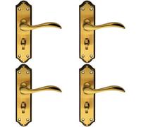 4x PAIR Curved Door Handle Lever on Bathroom Backplate 180 x 45mm Brushed Bronze