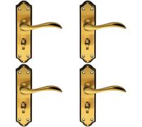 4x PAIR Curved Door Handle Lever on Bathroom Backplate 180 x 45mm Brushed Bronze