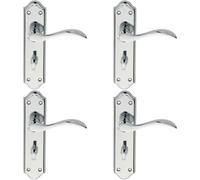 4X Pair Curved Door Handle Lever On Bathroom Backplate 180 X 45mm Chrome