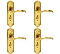 4x PAIR Curved Door Handle Lever on Bathroom Backplate 180 x 45mm Polished Brass Loops Metallics One Size