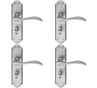 4X Pair Curved Door Handle Lever On Bathroom Backplate 180 X 45mm Satin Chrome