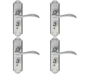 4X Pair Curved Door Handle Lever On Bathroom Backplate 180 X 45mm Satin Chrome