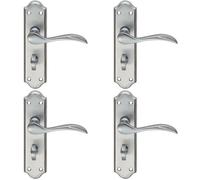 4x PAIR Curved Door Handle Lever on Bathroom Backplate 180 x 45mm Satin Chrome