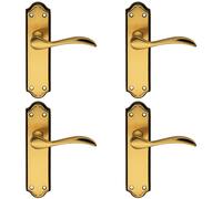 4x PAIR Curved Door Handle Lever on Latch Backplate 180 x 45mm Florentine Bronze