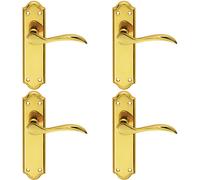 4x PAIR Curved Door Handle Lever on Latch Backplate 180 x 45mm Polished Brass