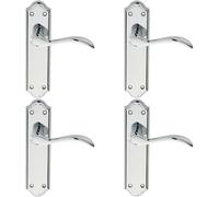 4x PAIR Curved Door Handle Lever on Latch Backplate 180 x 45mm Polished Chrome
