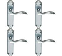 4X Pair Curved Door Handle Lever On Latch Backplate 180 X 45mm Satin Chrome