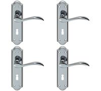 4x PAIR Curved Door Handle Lever on Lock Backplate 180 x 45mm Polished Chrome