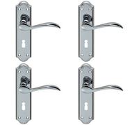 Loops 4x PAIR Curved Door Handle Lever on Lock Backplate 180 x 45mm Polished Chrome Loops Multicolor