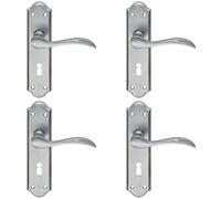 4x PAIR Curved Door Handle Lever on Lock Backplate 180 x 45mm Satin Chrome