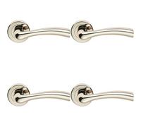 4X Pair Curved Flowing Flared Handle Concealed Fix Round Rose Polished Nickel