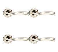 4x PAIR Curved Flowing Flared Handle Concealed Fix Round Rose Polished Nickel