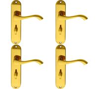 4x PAIR Curved Handle on Chamfered Bathroom Backplate 180 x 40mm Polished Brass