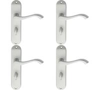 4x PAIR Curved Handle on Chamfered Bathroom Backplate 180 x 40mm Satin Chrome