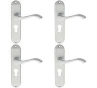 4x PAIR Curved Handle on Chamfered Euro Lock Backplate 180 x 40mm Satin Chrome