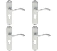 4x PAIR Curved Handle on Chamfered Euro Lock Backplate 180 x 40mm Satin Chrome