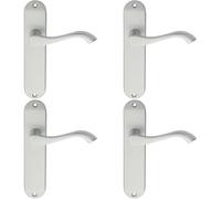 4x PAIR Curved Handle on Chamfered Latch Backplate 180 x 40mm Satin Chrome