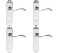 4x PAIR Curved Handle on Chamfered Lock Backplate 180 x 40mm Polished Chrome