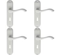 4x PAIR Curved Handle on Chamfered Lock Backplate 180 x 40mm Satin Chrome
