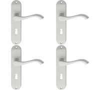 4x PAIR Curved Handle on Chamfered Lock Backplate 180 x 40mm Satin Chrome