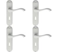 4x PAIR Curved Handle on Chamfered Lock Backplate 180 x 40mm Satin Chrome Loops Multi One Size