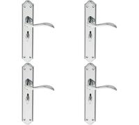 4x PAIR Curved Handle on Long Bathroom Backplate 245 x 45mm Polished Chrome