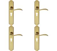 4x PAIR Curved Handle on Long Euro Lock Backplate 245 x 45mm Stainless Brass