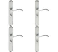 4x PAIR Curved Handle on Long Slim Bathroom Backplate 241 x 40mm Satin Chrome