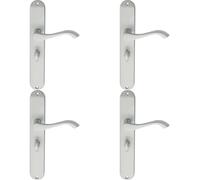 4x PAIR Curved Handle on Long Slim Bathroom Backplate 241 x 40mm Satin Chrome