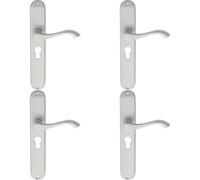 4x PAIR Curved Handle on Long Slim Euro Lock Backplate 241 x 40mm Satin Chrome